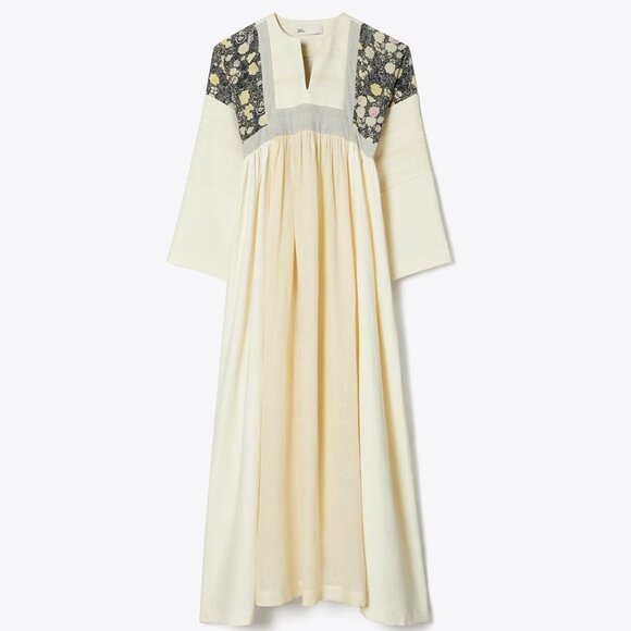 Tory Burch Floral Ivory Linen Caftan Dress NWOT Small - Picture 1 of 6